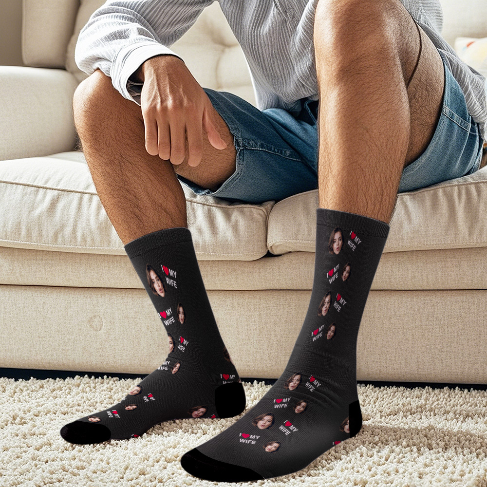 Custom Face Socks Gift I Love My Wife Face Socks
