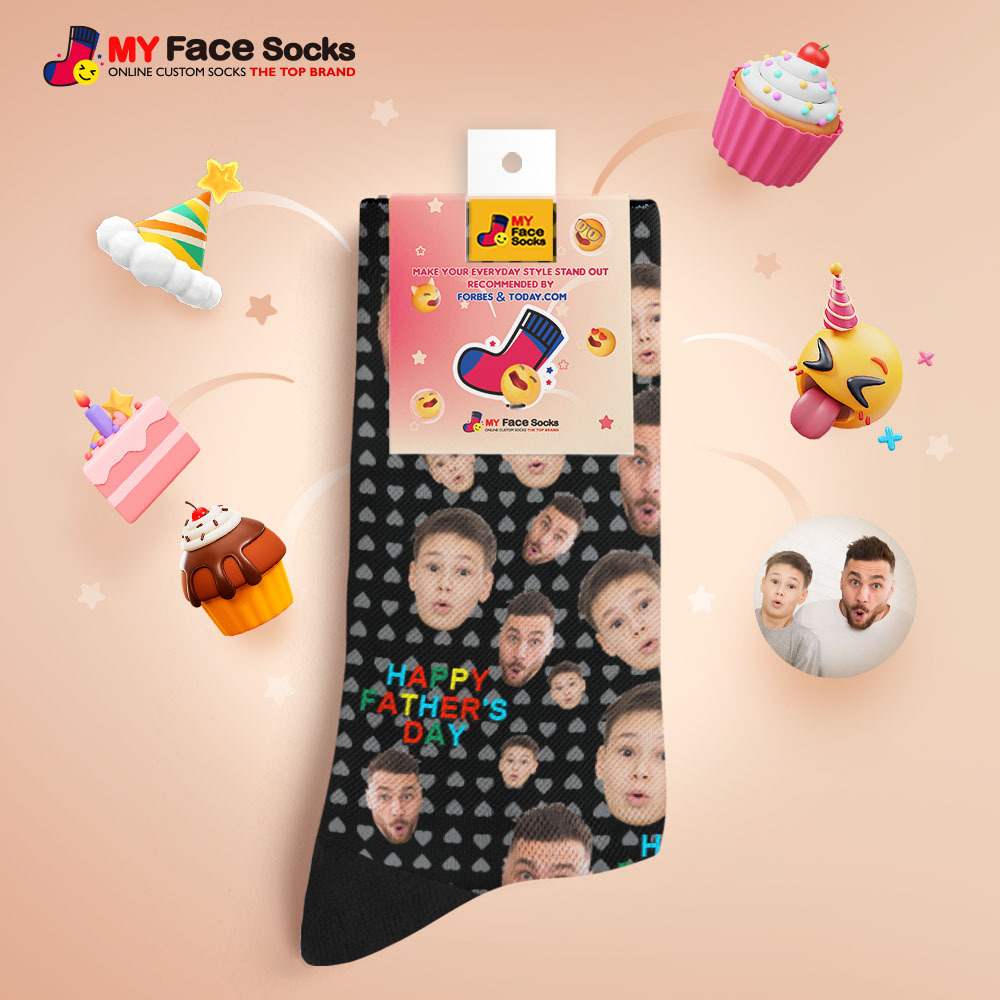 Custom Full Face Photo Print Socks Colorful Happy Fathers Day Personalized Custom Design Best Gift Idea - MyFaceSocksUK