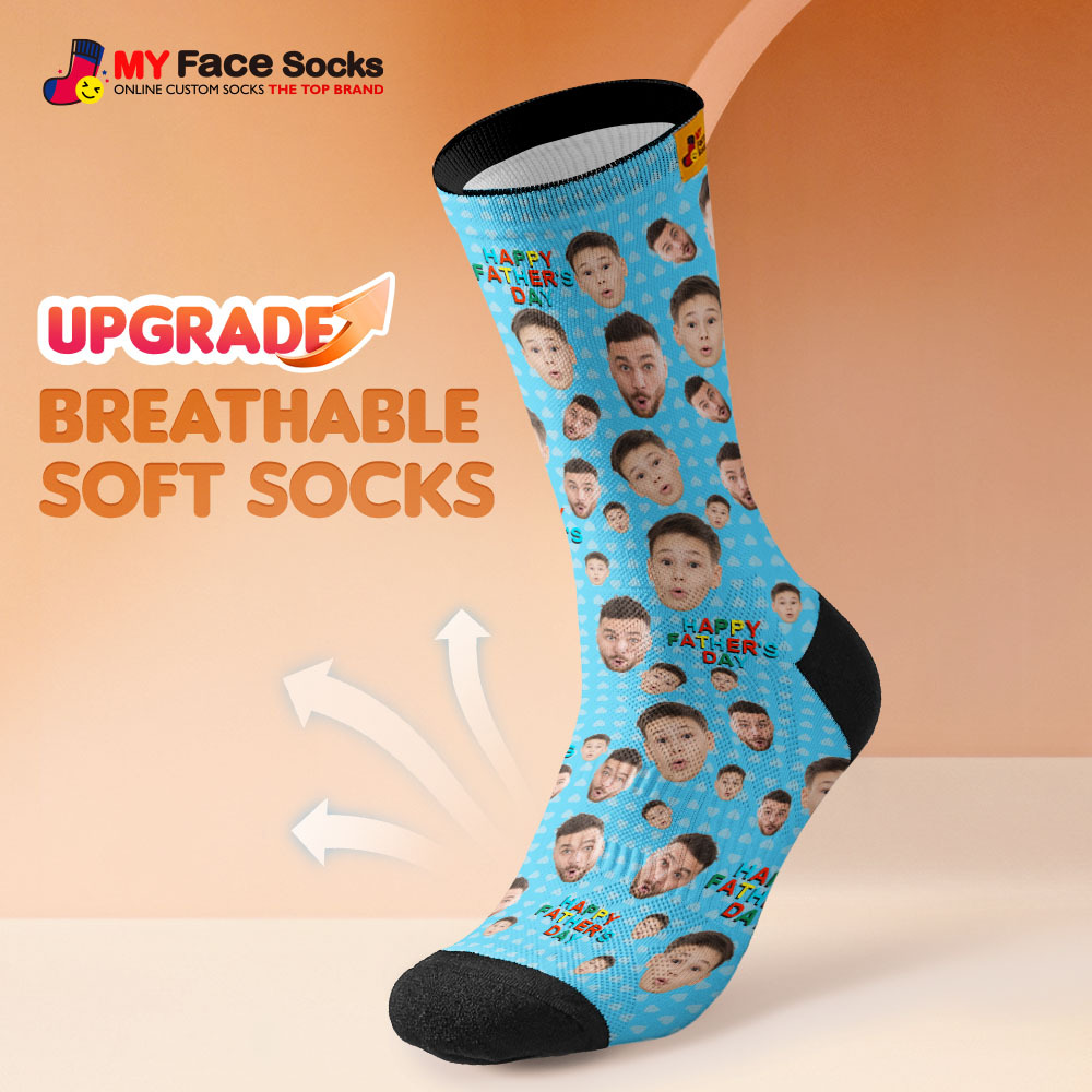 Custom Full Face Photo Print Socks Colorful Happy Fathers Day Personalized Custom Design Best Gift Idea - MyFaceSocksUK