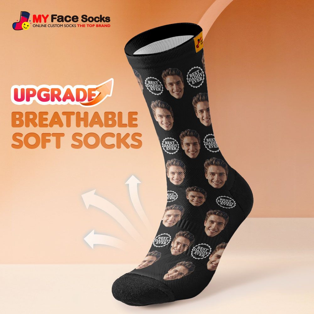 Custom Full Face Photo Print Socks Colorful Best Dad Ever Socks Personalized Custom Design Best Gift Idea For Father - MyFaceSocksUK