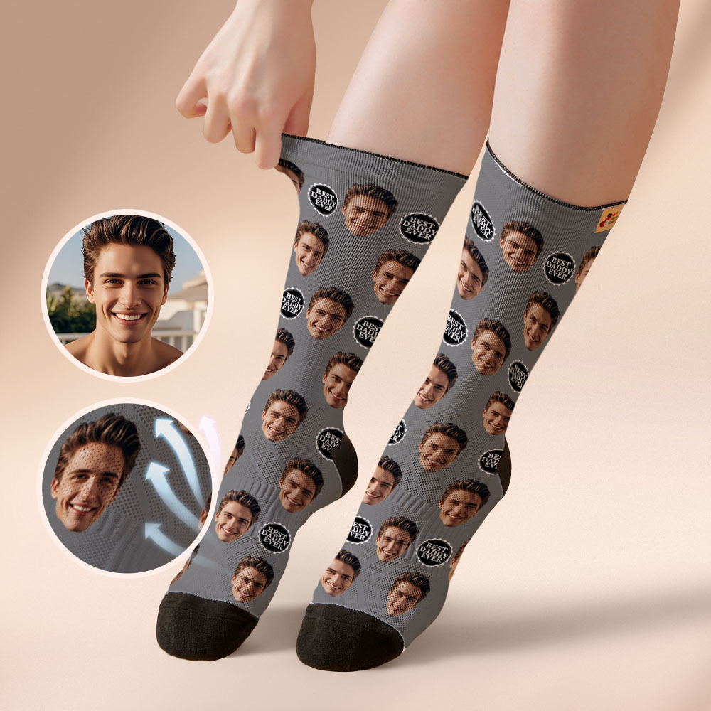 Custom Full Face Photo Print Socks Colorful Best Dad Ever Socks Personalized Custom Design Best Gift Idea For Father - MyFaceSocksUK