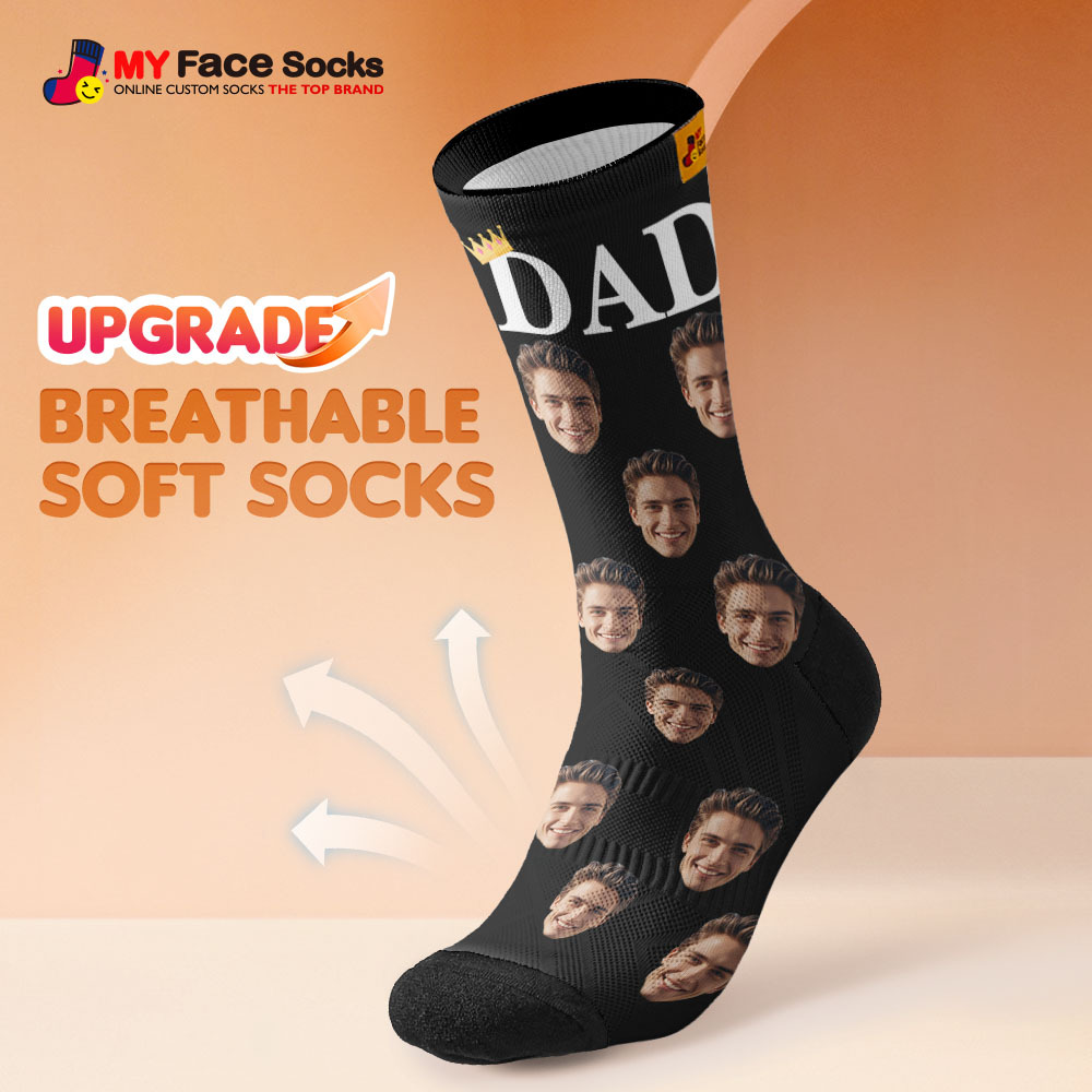 Custom Full Face Photo Print Socks, Colorful Crown Dad Socks Personalized Custom Design Best Gift For Dad - MyFaceSocksUK