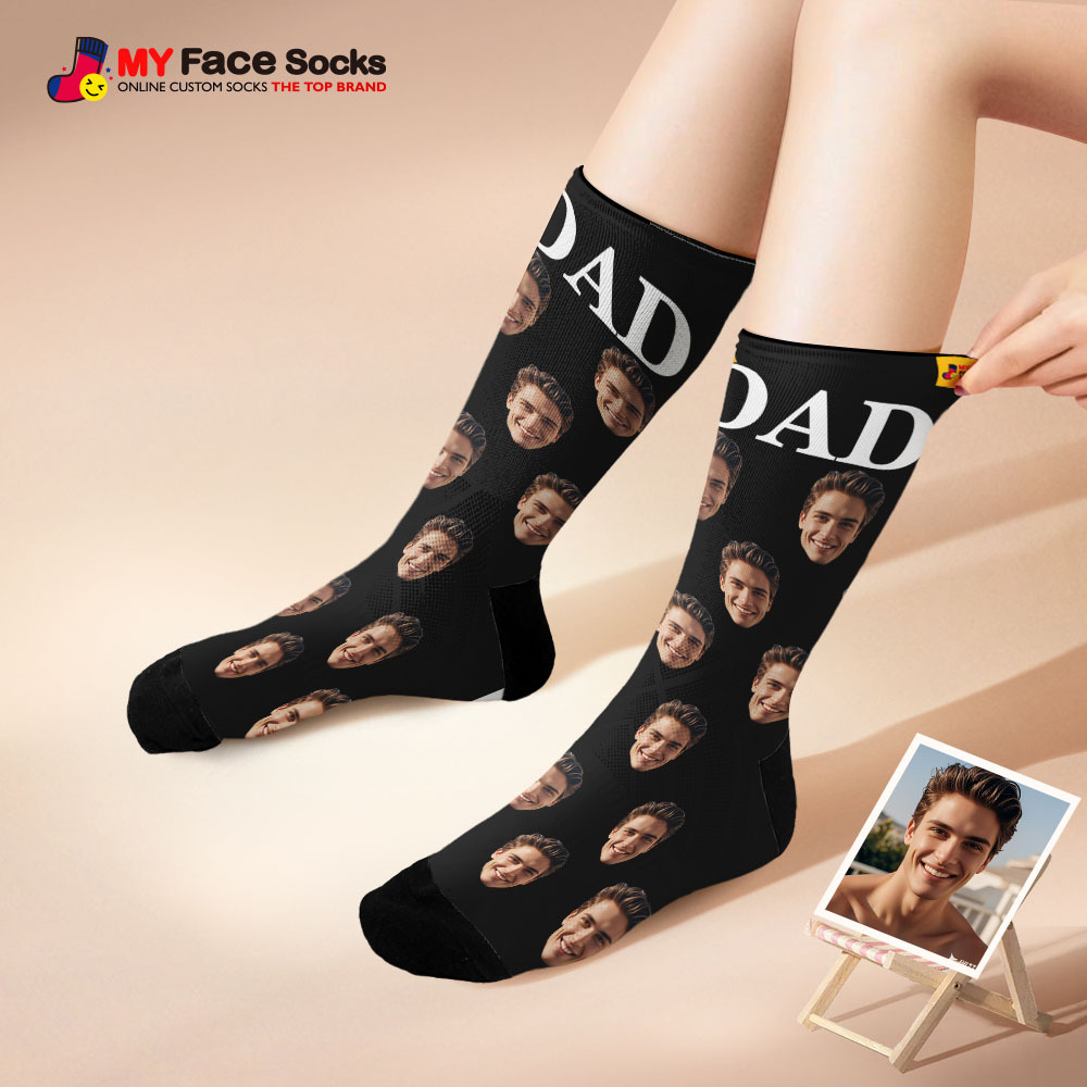 Custom Full Face Photo Print Socks, Colorful Crown Dad Socks Personalized Custom Design Best Gift For Dad - MyFaceSocksUK