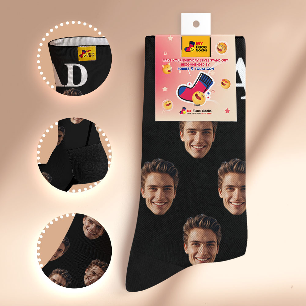 Custom Full Face Photo Print Socks, Colorful Crown Dad Socks Personalized Custom Design Best Gift For Dad - MyFaceSocksUK