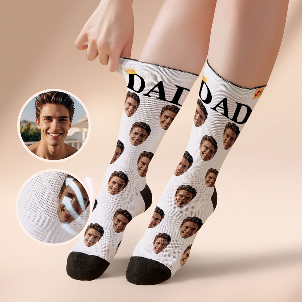Custom Full Face Photo Print Socks, Colorful Crown Dad Socks Personalized Custom Design Best Gift For Dad - MyFaceSocksUK