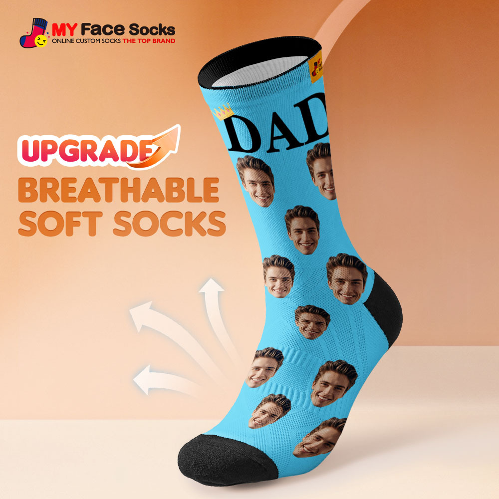 Custom Full Face Photo Print Socks, Colorful Crown Dad Socks Personalized Custom Design Best Gift For Dad - MyFaceSocksUK