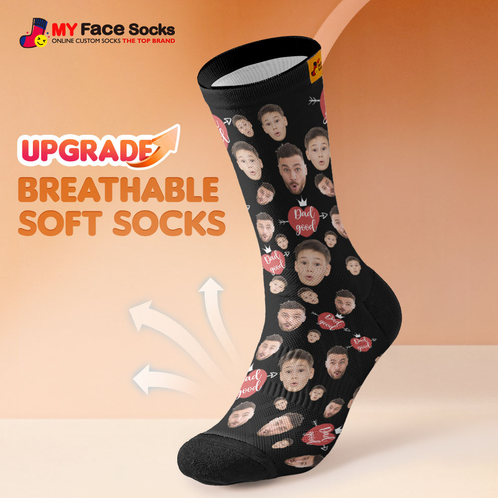 Custom Full Face Photo Print Socks Love Dad Good Color Crown Dad Socks Personalized Custom Design Best Fathers Day Gift - MyFaceSocksUK
