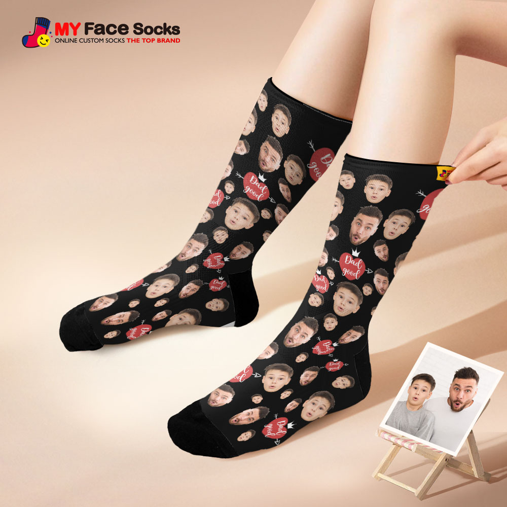 Custom Full Face Photo Print Socks Love Dad Good Color Crown Dad Socks Personalized Custom Design Best Fathers Day Gift - MyFaceSocksUK