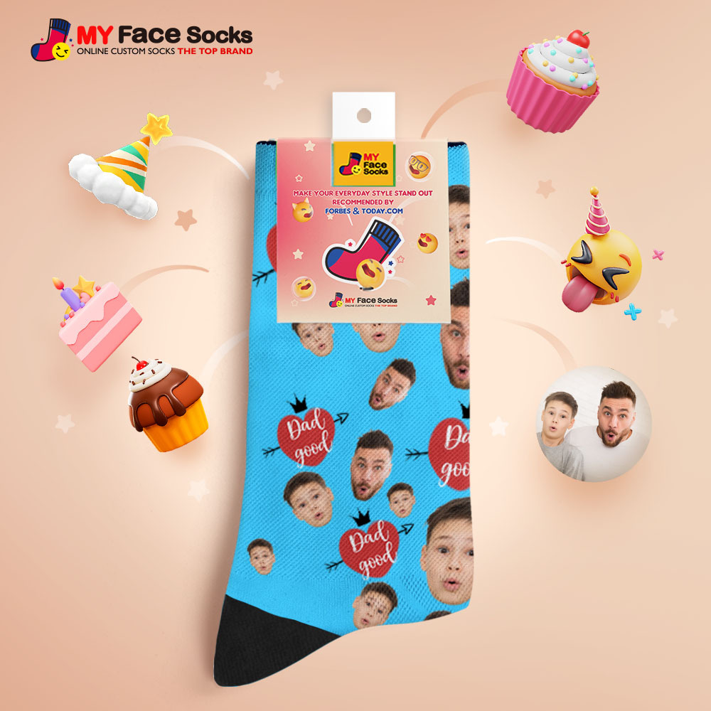 Custom Full Face Photo Print Socks Love Dad Good Color Crown Dad Socks Personalized Custom Design Best Fathers Day Gift - MyFaceSocksUK