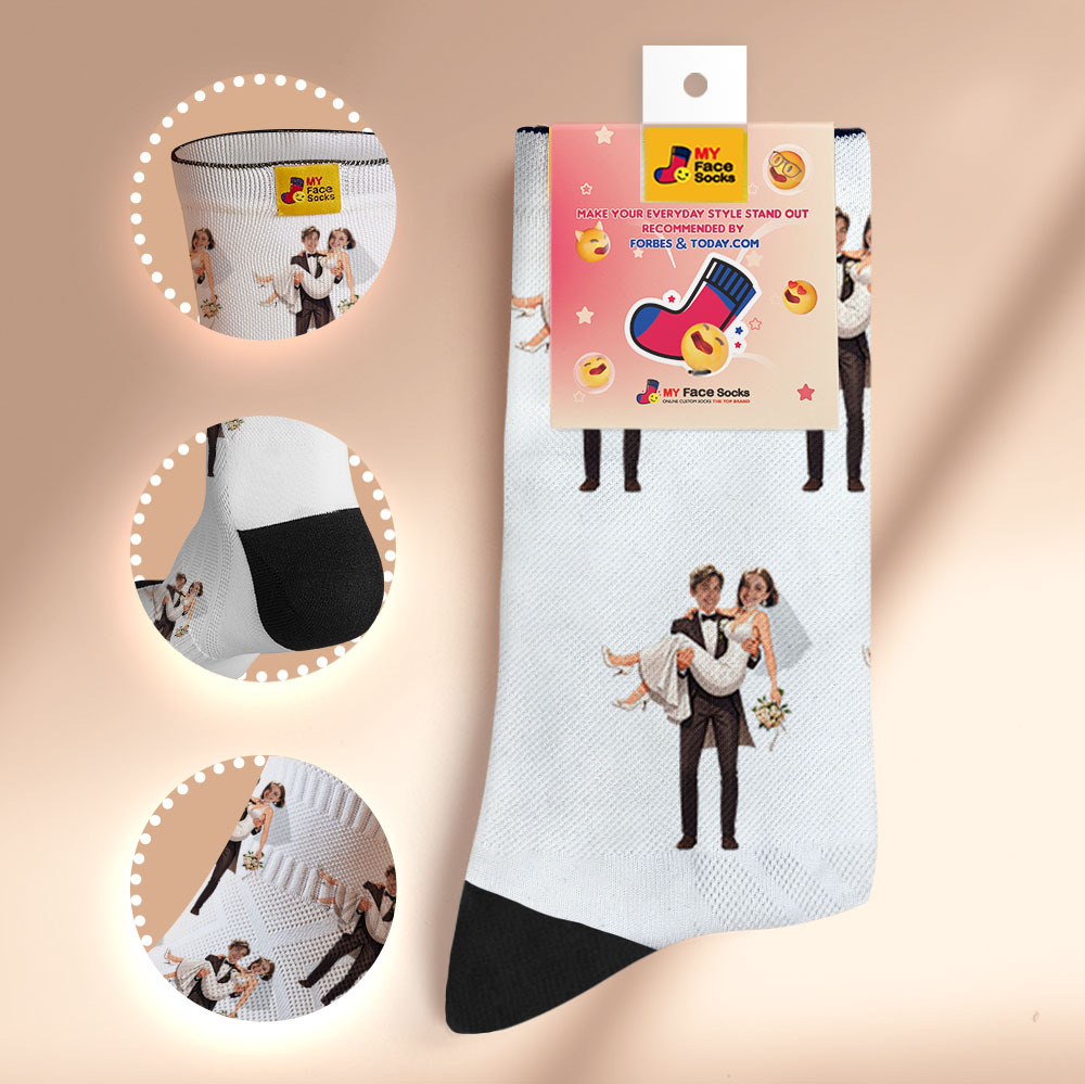 Personalized Couple Gift with Your Photo Custom Photo Socks for Wedding Anniversary or Engagement Gift - MyFaceSocksUK
