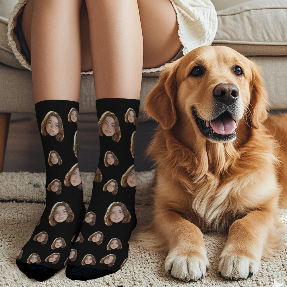 Custom Cartoon Face Socks Photos Gift for Couple Personalized Face Socks Cute Cartoon Gift - MyFaceSocksUK