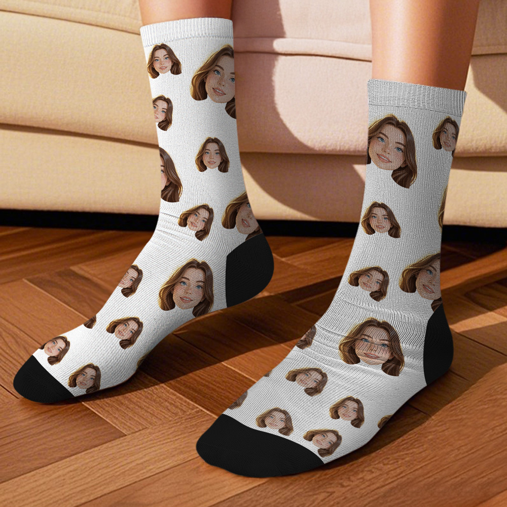 Custom Cartoon Face Socks Photos Gift for Couple Personalized Face Socks Cute Cartoon Gift - MyFaceSocksUK