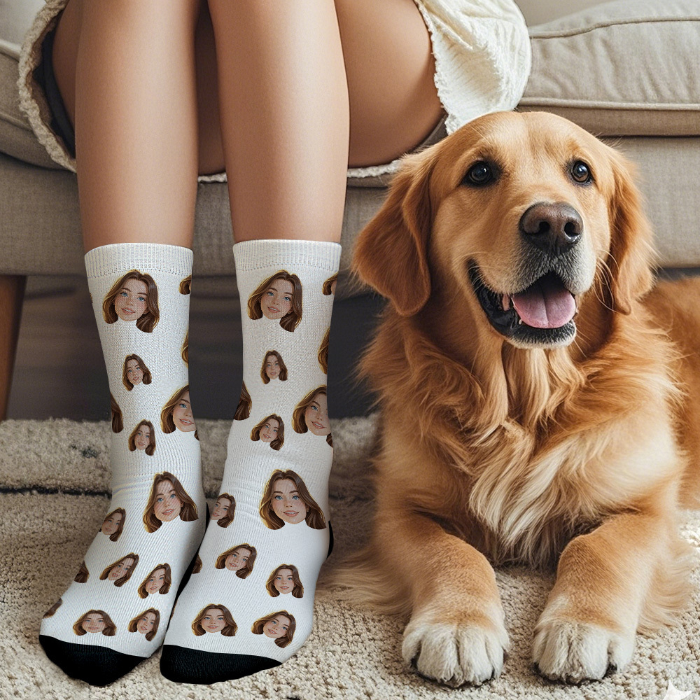 Custom Cartoon Face Socks Photos Gift for Couple Personalized Face Socks Cute Cartoon Gift - MyFaceSocksUK