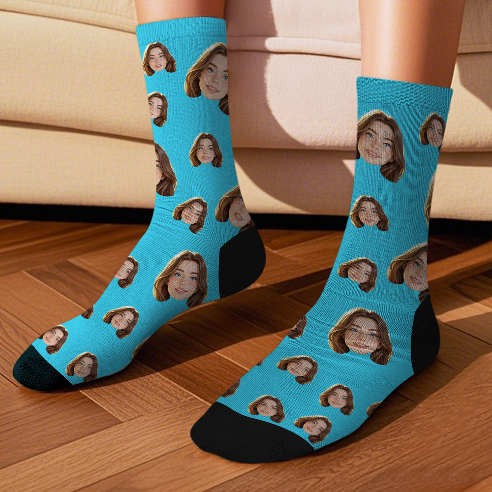 Custom Cartoon Face Socks Photos Gift for Couple Personalized Face Socks Cute Cartoon Gift - MyFaceSocksUK