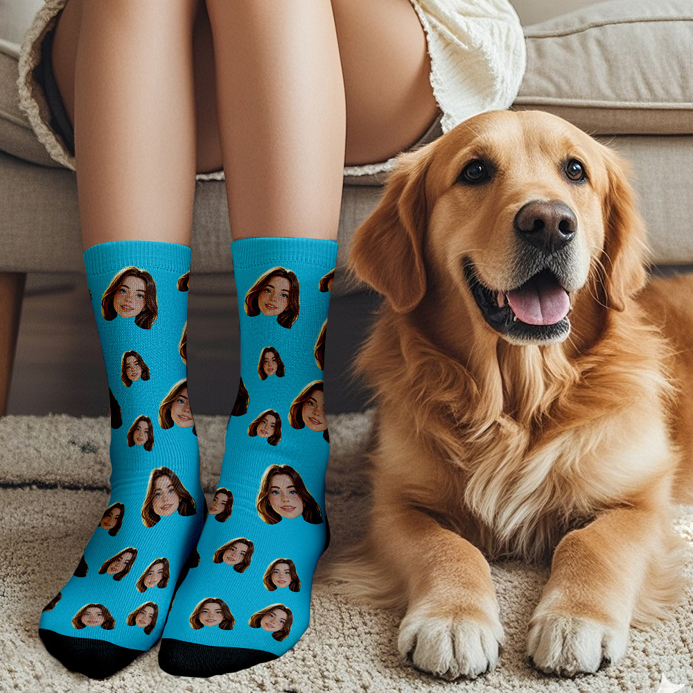 Custom Cartoon Face Socks Photos Gift for Couple Personalized Face Socks Cute Cartoon Gift - MyFaceSocksUK