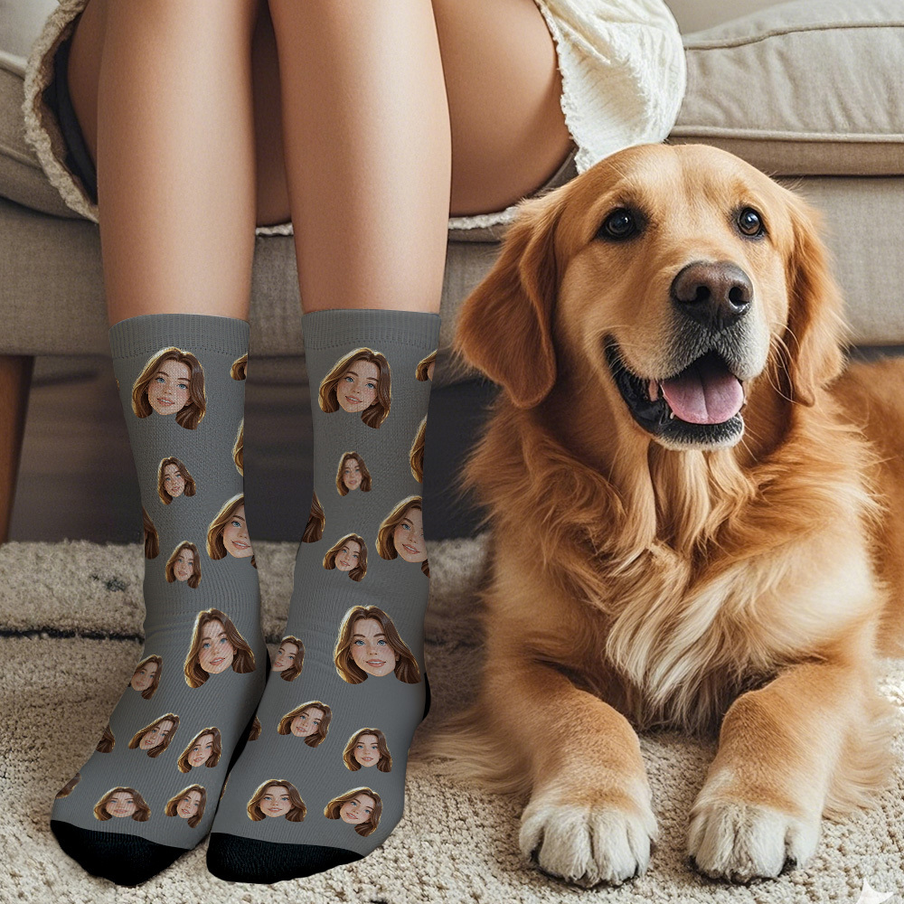 Custom Cartoon Face Socks Photos Gift for Couple Personalized Face Socks Cute Cartoon Gift - MyFaceSocksUK