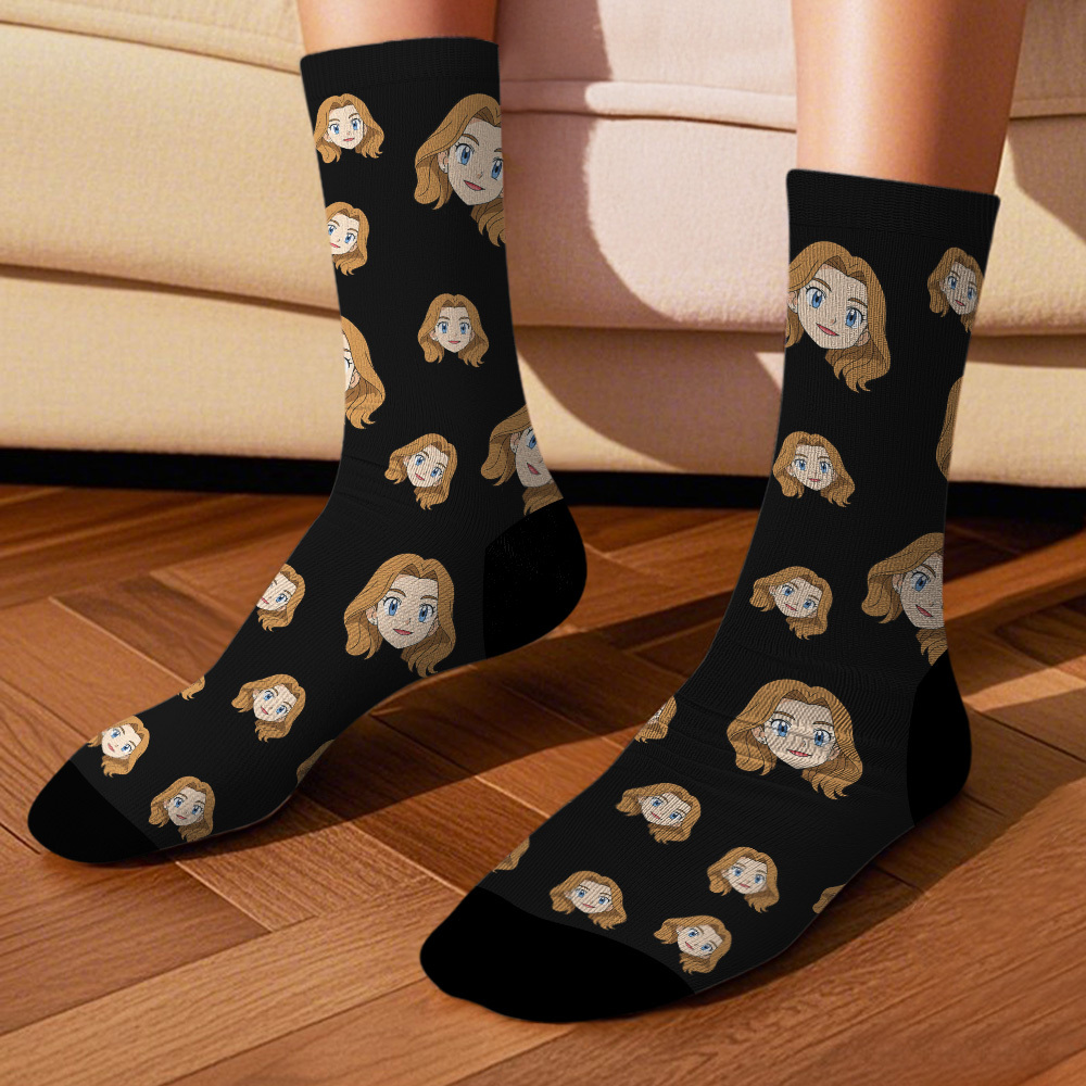 Custom Cartoon Face Socks Photos Gift for Couple Personalized Face Socks Cute Cartoon Gift - MyFaceSocksUK
