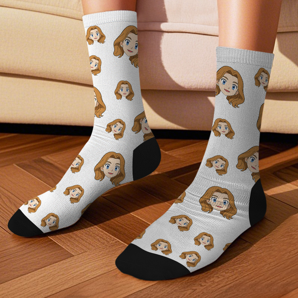Custom Cartoon Face Socks Photos Gift for Couple Personalized Face Socks Cute Cartoon Gift - MyFaceSocksUK
