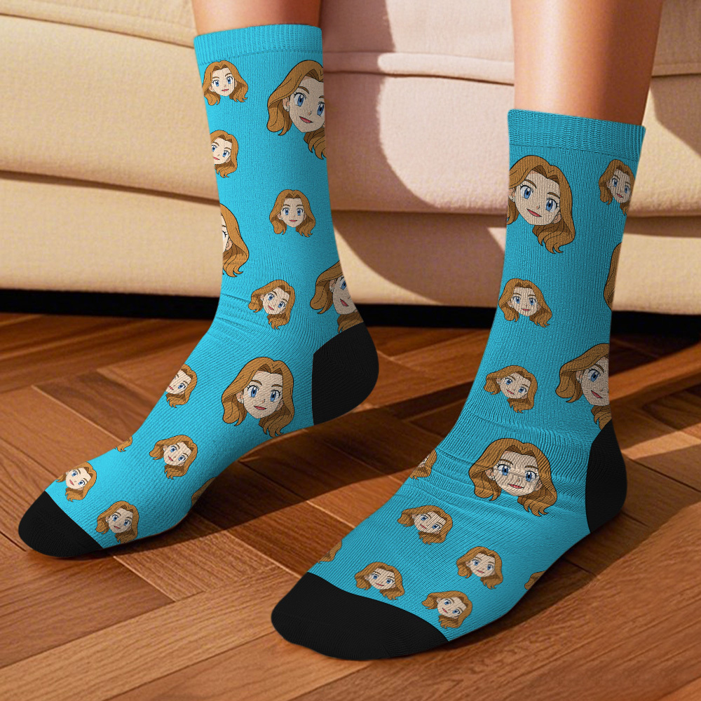 Custom Cartoon Face Socks Photos Gift for Couple Personalized Face Socks Cute Cartoon Gift - MyFaceSocksUK