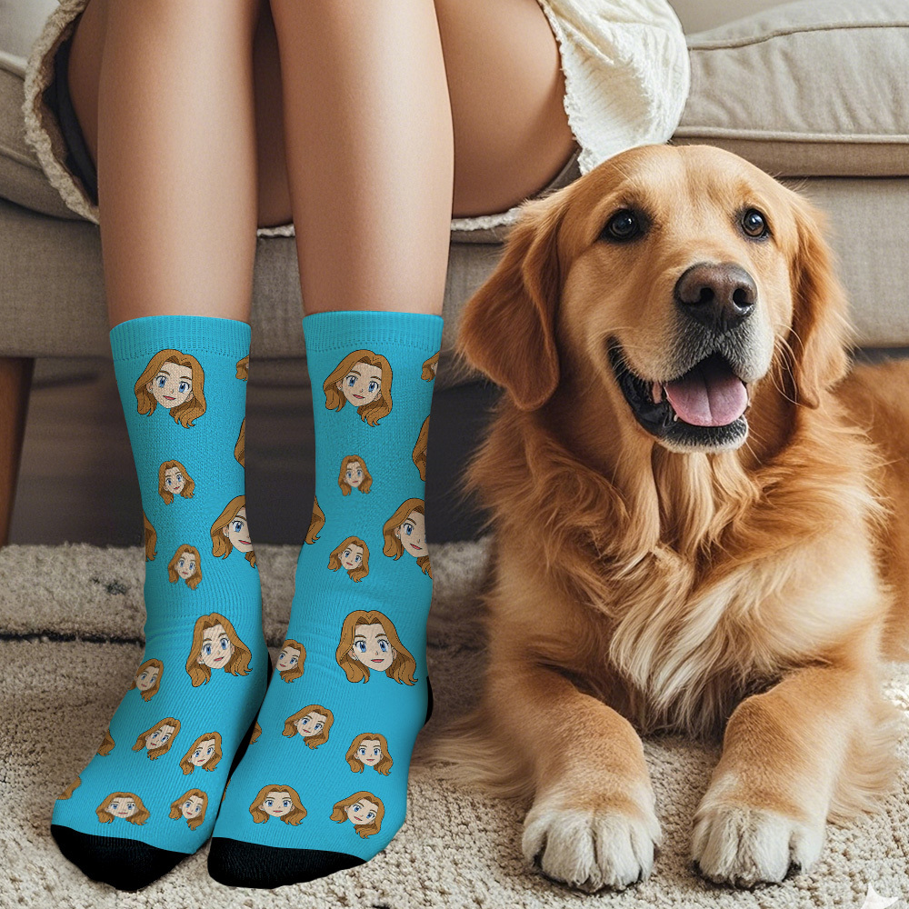 Custom Cartoon Face Socks Photos Gift for Couple Personalized Face Socks Cute Cartoon Gift - MyFaceSocksUK