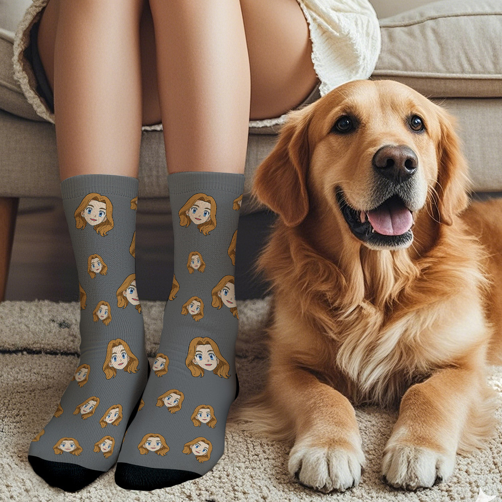 Custom Cartoon Face Socks Photos Gift for Couple Personalized Face Socks Cute Cartoon Gift - MyFaceSocksUK