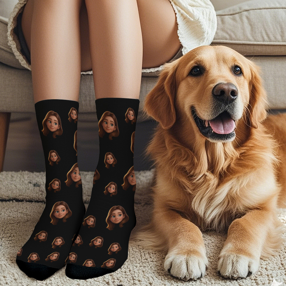 Custom Cartoon Face Socks Photos Gift for Couple Personalized Face Socks Cute Cartoon Gift - MyFaceSocksUK