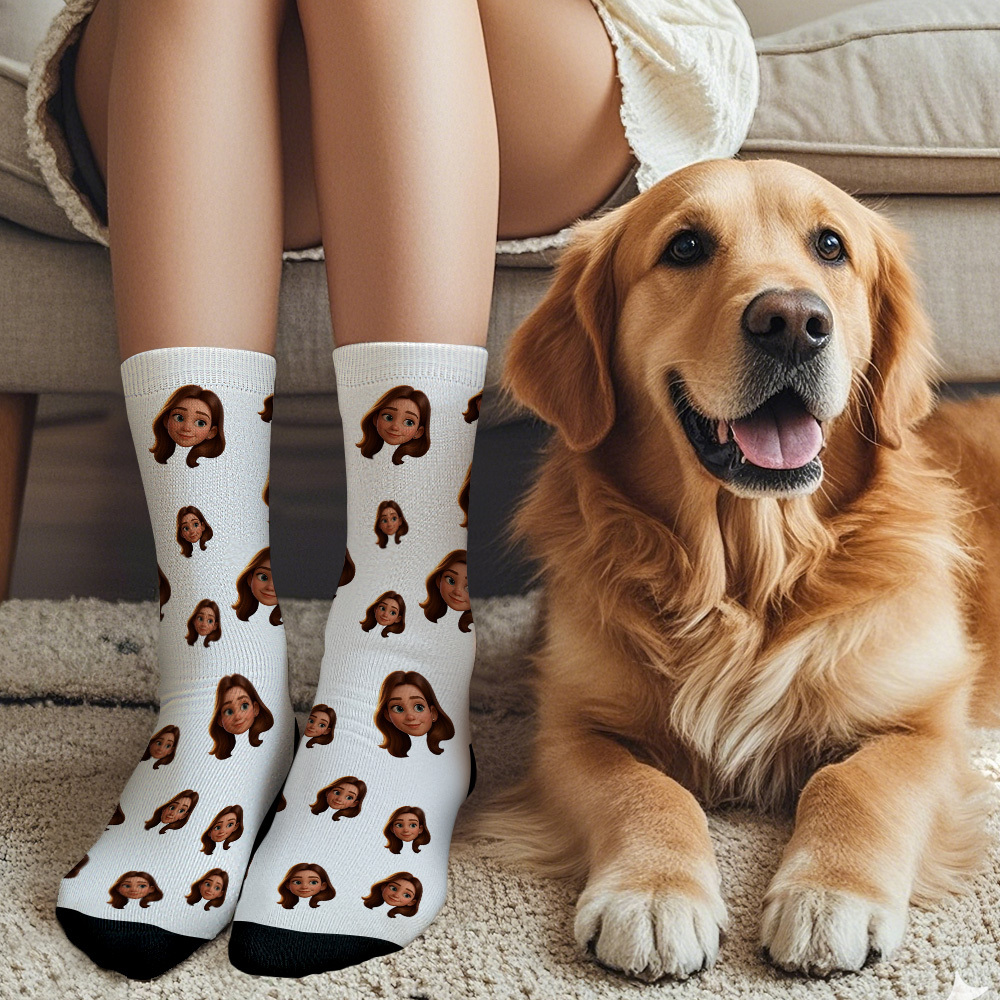 Custom Cartoon Face Socks Photos Gift for Couple Personalized Face Socks Cute Cartoon Gift - MyFaceSocksUK