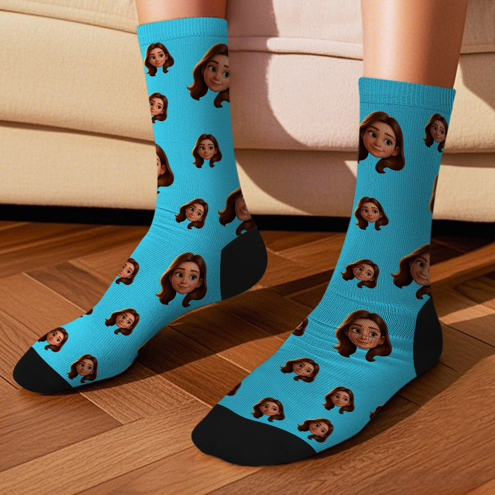 Custom Cartoon Face Socks Photos Gift for Couple Personalized Face Socks Cute Cartoon Gift - MyFaceSocksUK