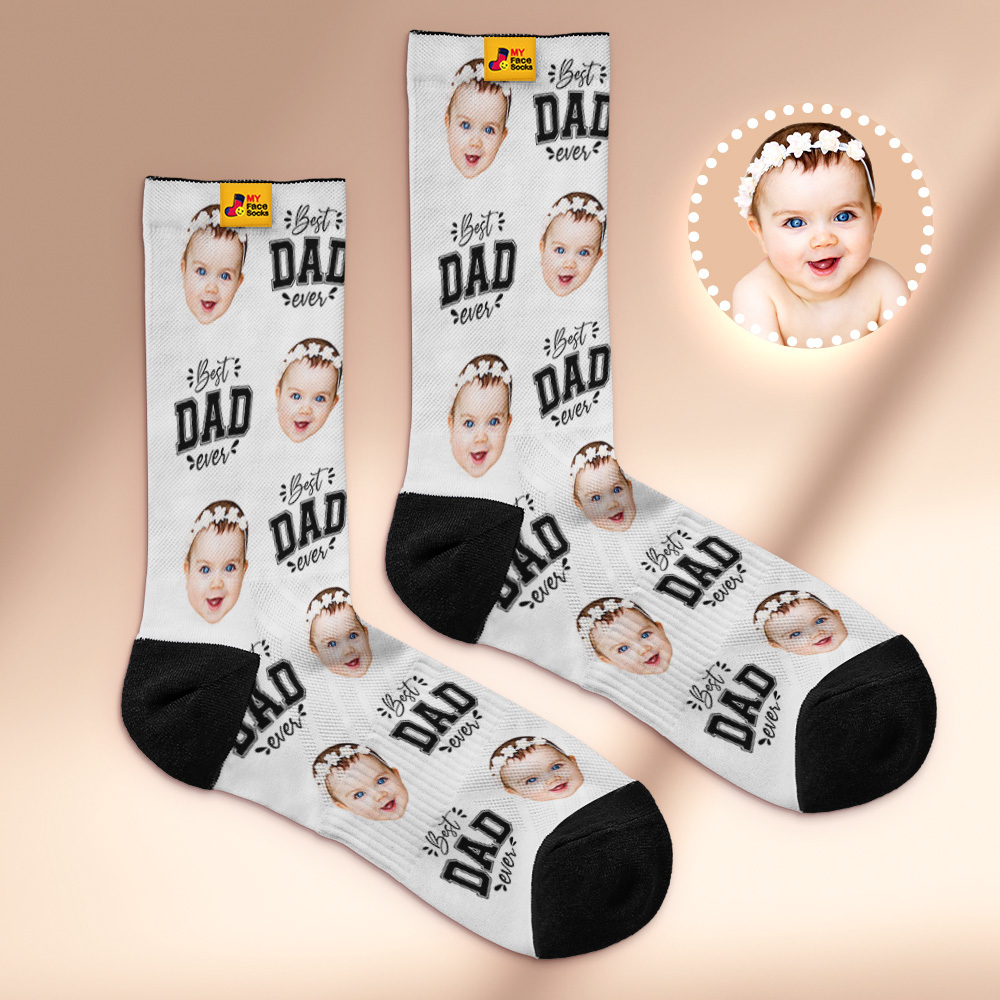 Custom I Love Dad Photo Print Socks Colorful  Dad Socks Personalized Custom Design Best Fathers Day Gift - MyFaceSocksUK