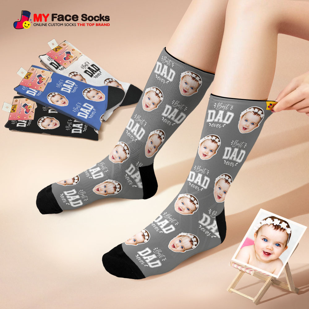 Custom I Love Dad Photo Print Socks Colorful  Dad Socks Personalized Custom Design Best Fathers Day Gift - MyFaceSocksUK