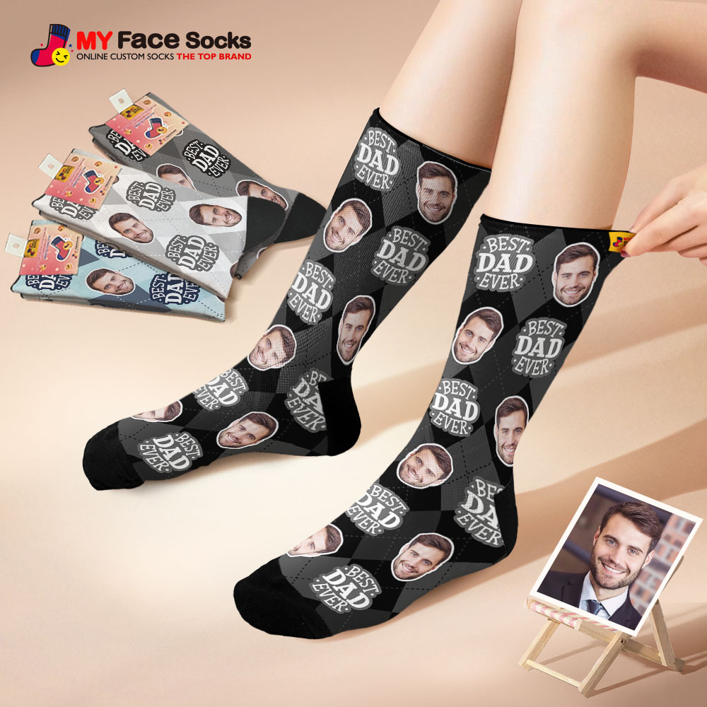 Custom I Love Dad Photo Print Socks Colorful  Dad Socks Personalized Custom Design Best Fathers Day Gift - MyFaceSocksUK
