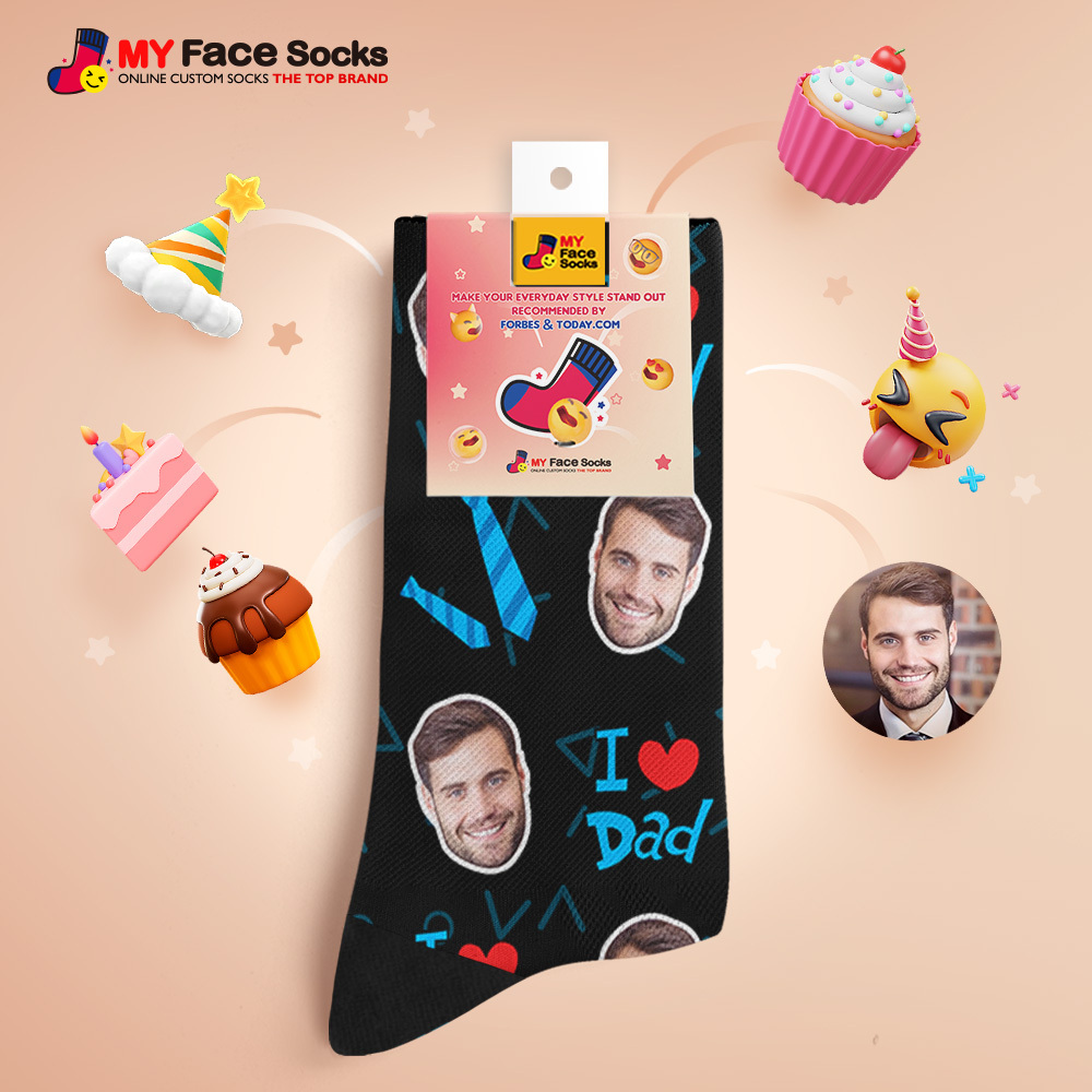 Custom I Love Dad Photo Print Socks Colorful  Dad Socks Personalized Custom Design Best Fathers Day Gift - MyFaceSocksUK