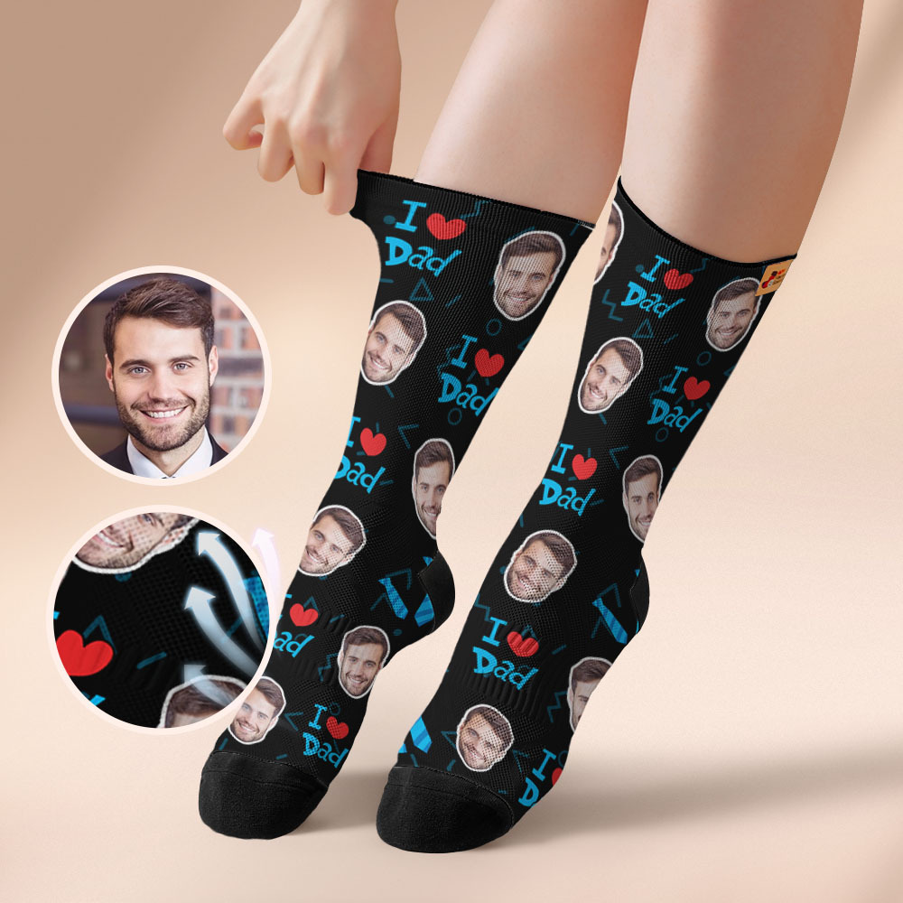 Custom I Love Dad Photo Print Socks Colorful  Dad Socks Personalized Custom Design Best Fathers Day Gift - MyFaceSocksUK