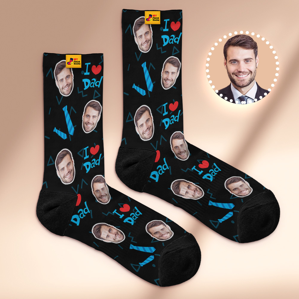 Custom I Love Dad Photo Print Socks Colorful  Dad Socks Personalized Custom Design Best Fathers Day Gift - MyFaceSocksUK