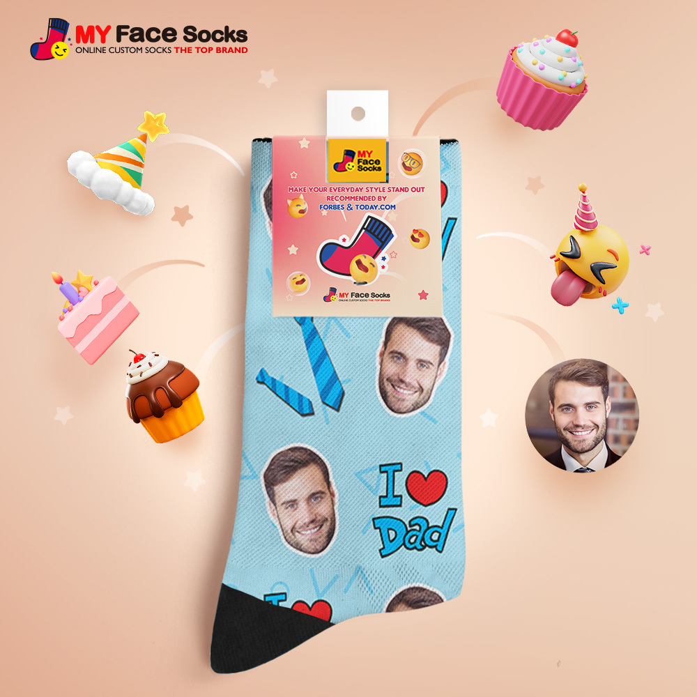 Custom I Love Dad Photo Print Socks Colorful  Dad Socks Personalized Custom Design Best Fathers Day Gift - MyFaceSocksUK