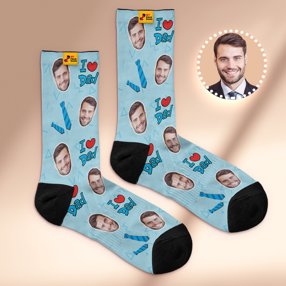 Custom I Love Dad Photo Print Socks Colorful  Dad Socks Personalized Custom Design Best Fathers Day Gift - MyFaceSocksUK