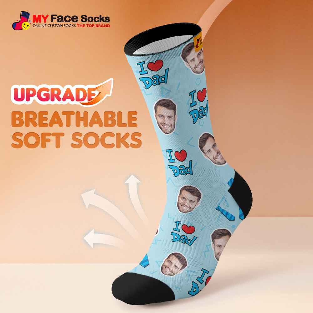 Custom I Love Dad Photo Print Socks Colorful  Dad Socks Personalized Custom Design Best Fathers Day Gift - MyFaceSocksUK
