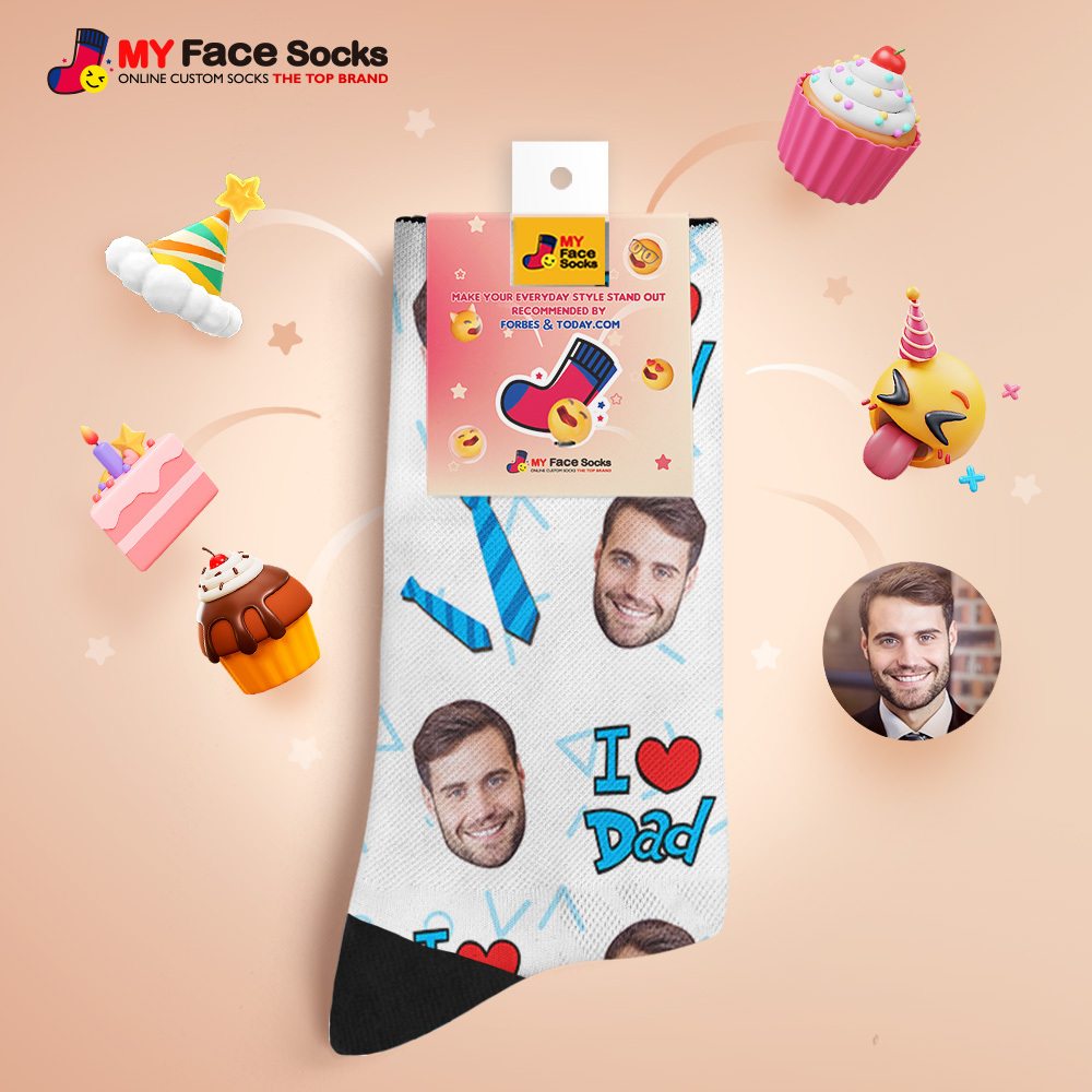 Custom I Love Dad Photo Print Socks Colorful  Dad Socks Personalized Custom Design Best Fathers Day Gift - MyFaceSocksUK