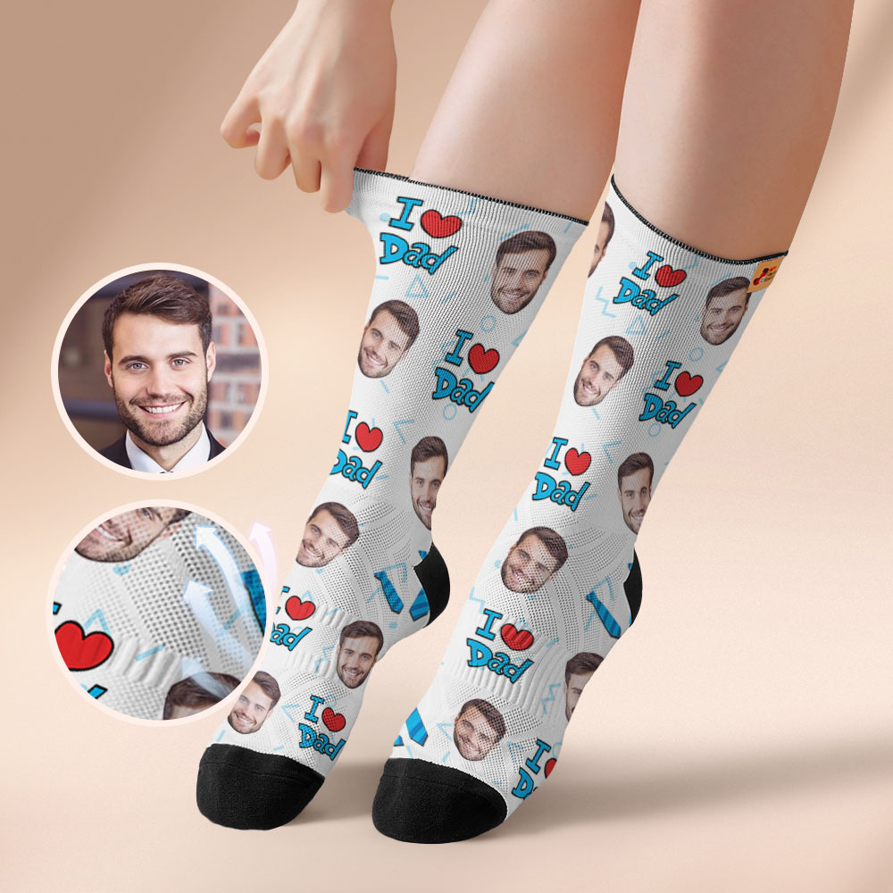 Custom I Love Dad Photo Print Socks Colorful  Dad Socks Personalized Custom Design Best Fathers Day Gift - MyFaceSocksUK