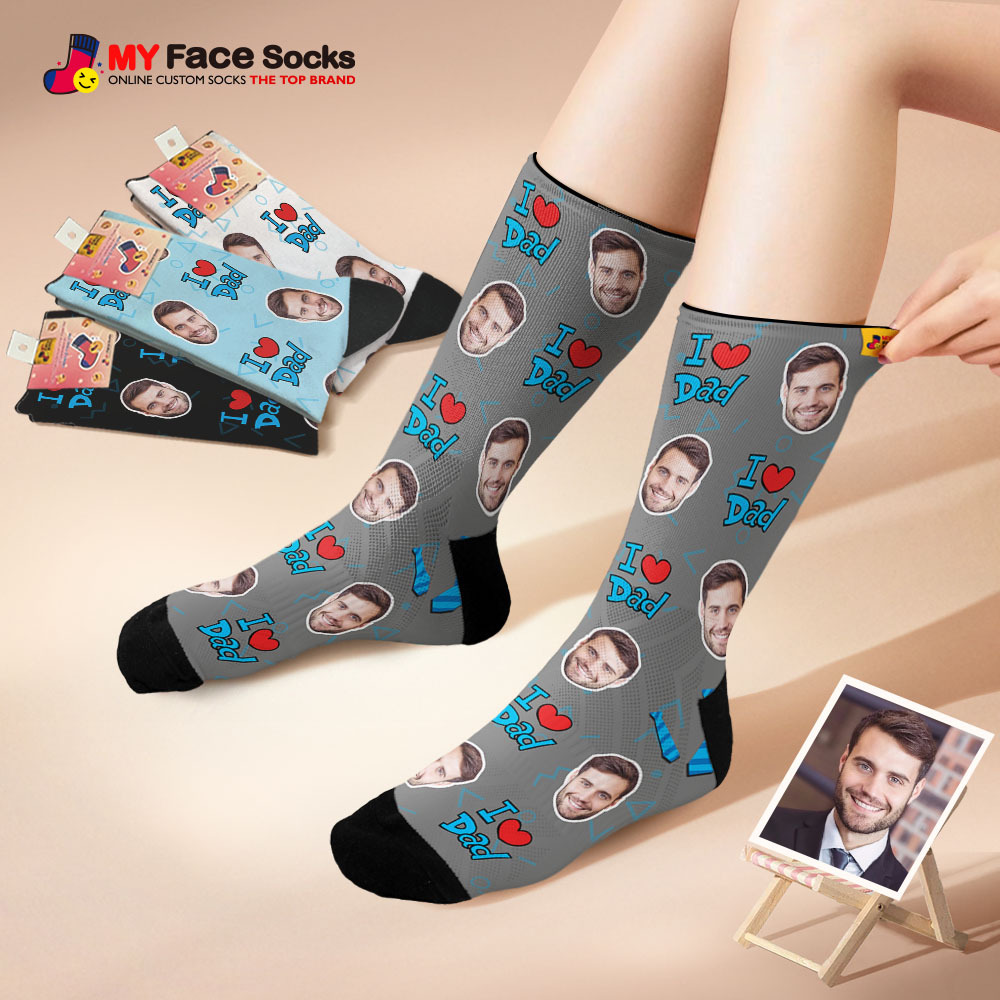Custom I Love Dad Photo Print Socks Colorful  Dad Socks Personalized Custom Design Best Fathers Day Gift - MyFaceSocksUK