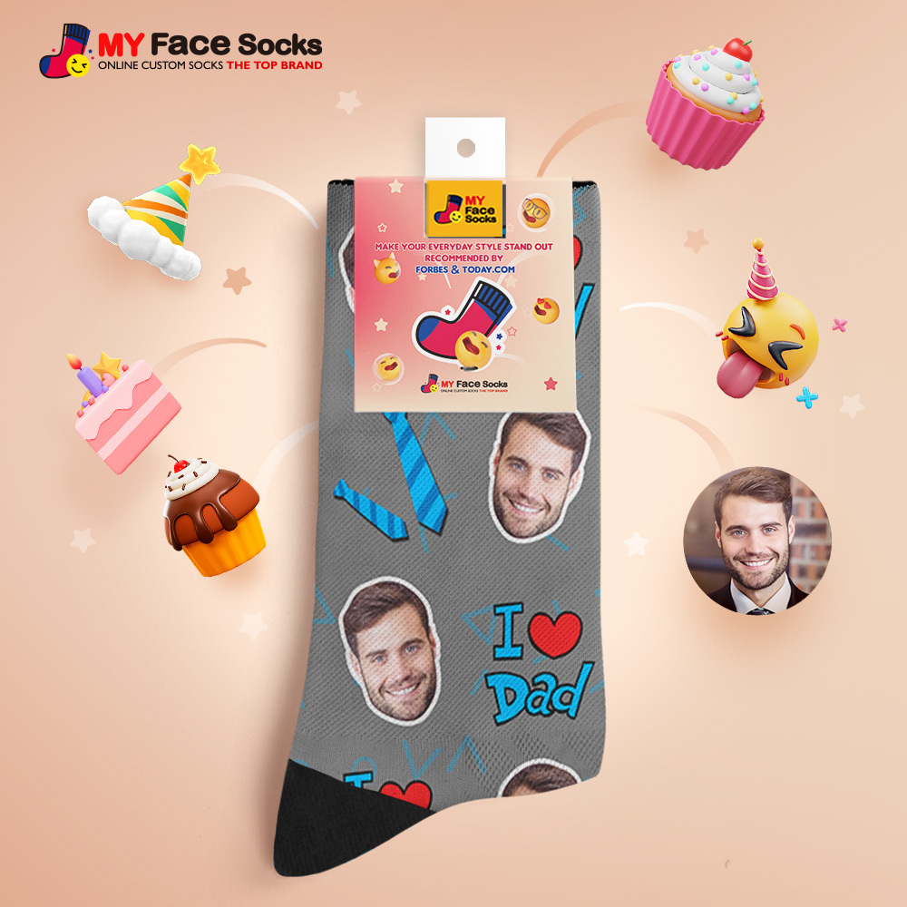 Custom I Love Dad Photo Print Socks Colorful  Dad Socks Personalized Custom Design Best Fathers Day Gift - MyFaceSocksUK