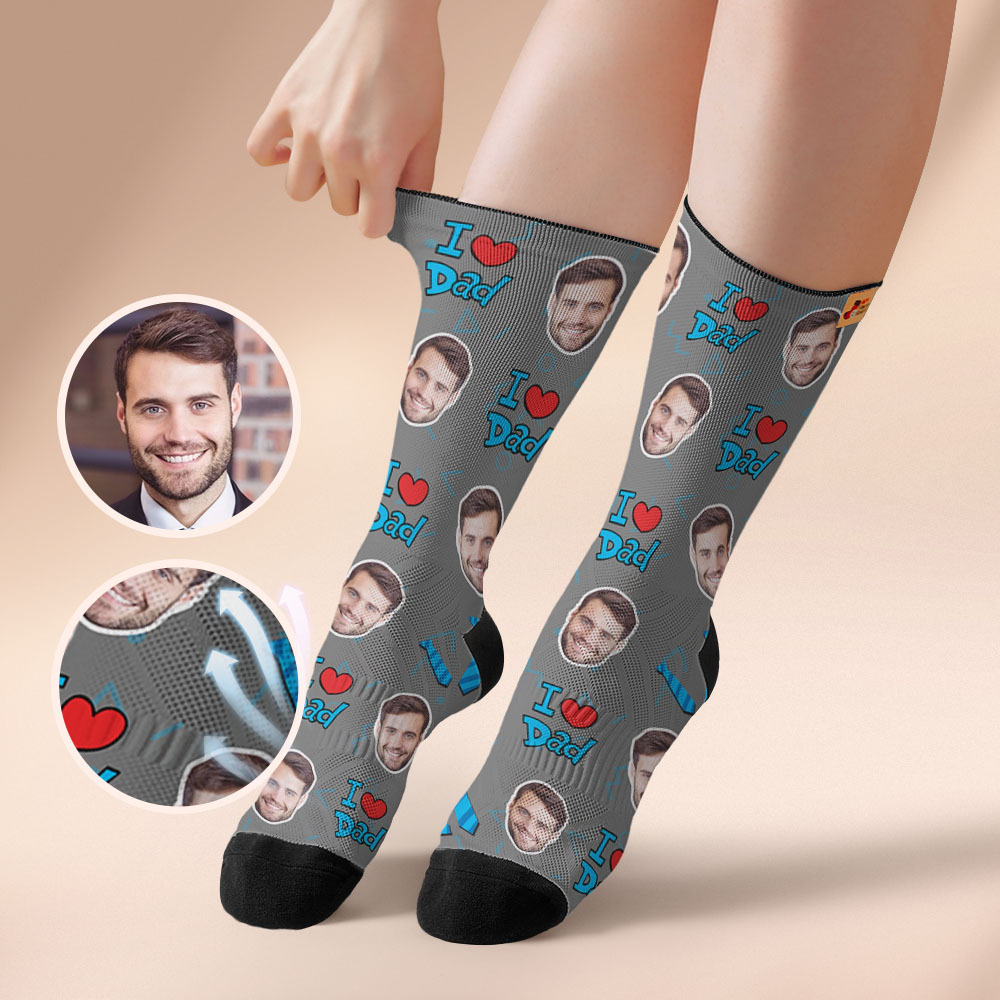 Custom I Love Dad Photo Print Socks Colorful  Dad Socks Personalized Custom Design Best Fathers Day Gift - MyFaceSocksUK