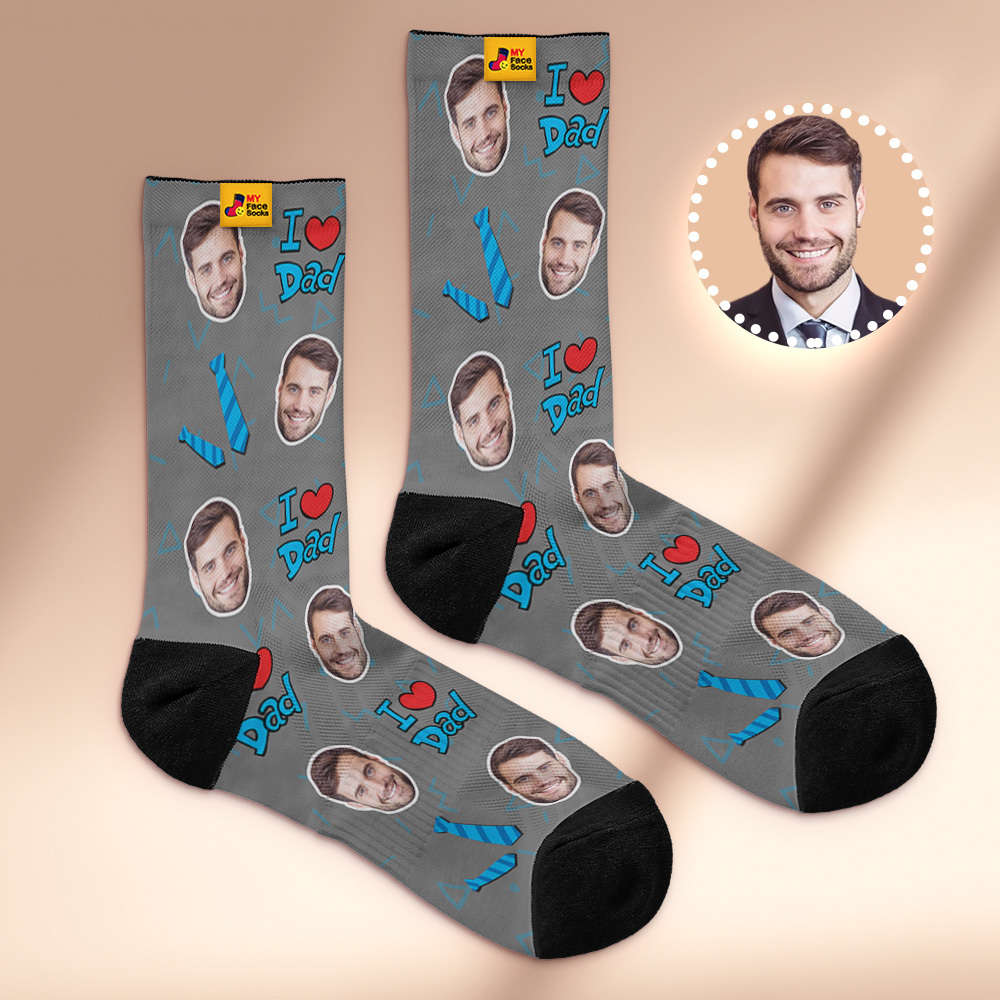 Custom I Love Dad Photo Print Socks Colorful  Dad Socks Personalized Custom Design Best Fathers Day Gift - MyFaceSocksUK