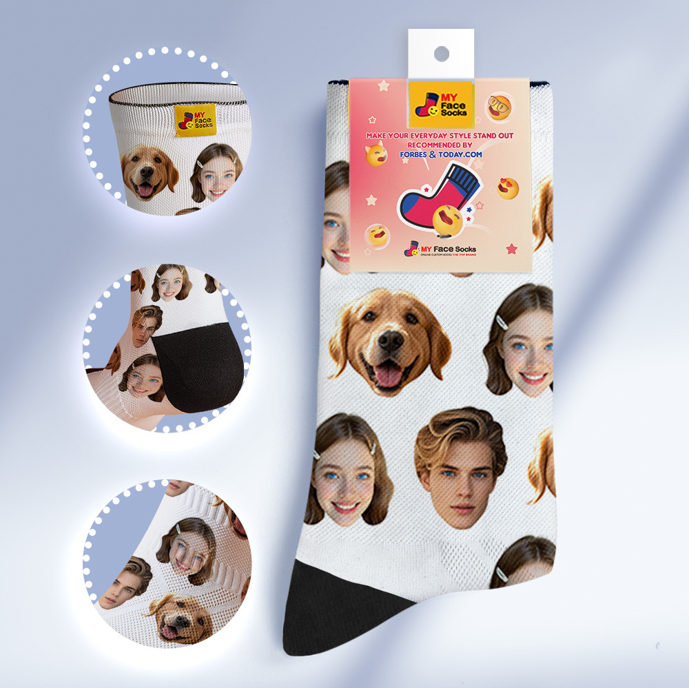 Custom Face Socks Personalized Socks with Faces Photo Dark Blue Funny Gift Photo Family Socks - MyFaceSocksUK