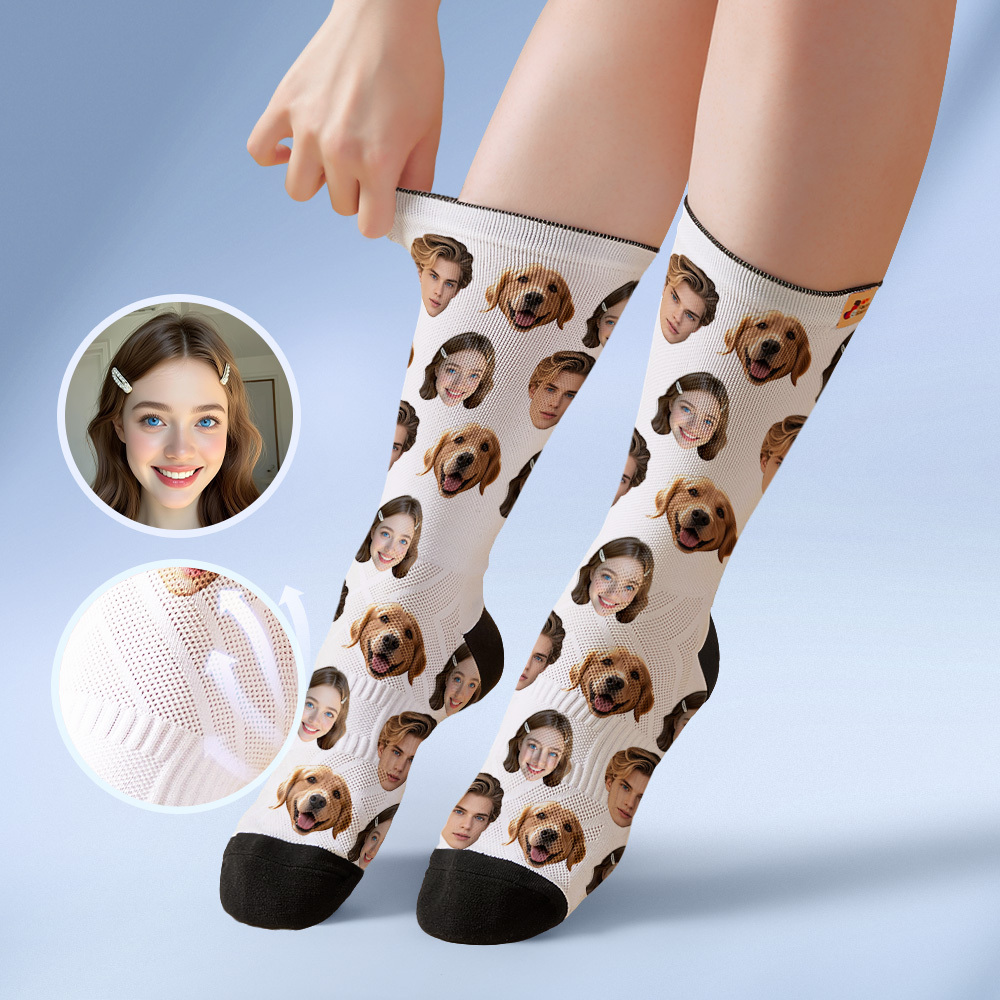 Custom Face Socks Personalized Socks with Faces Photo Red Funny Gift Photo Family Socks - MyFaceSocksUK