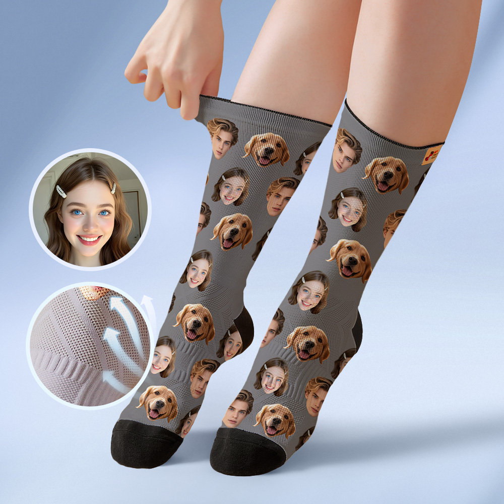 Custom Face Socks Personalized Socks with Faces Photo Purple Funny Gift Photo Family Socks - MyFaceSocksUK