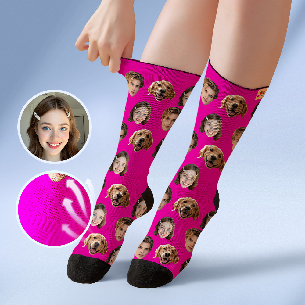 Custom Face Socks Personalized Socks with Faces Photo Purple Funny Gift Photo Family Socks - MyFaceSocksUK