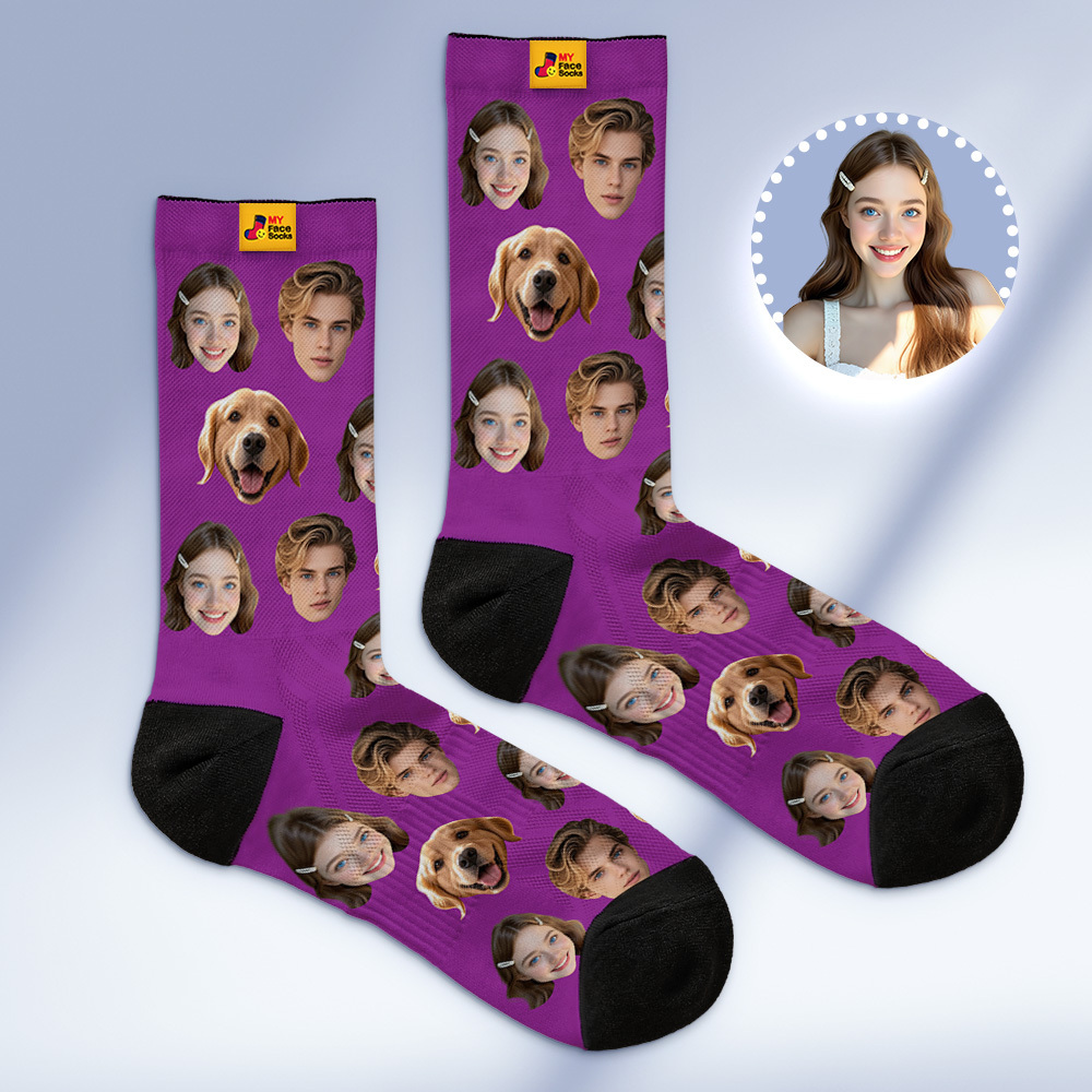 Custom Face Socks Personalized Socks with Faces Photo Red Funny Gift Photo Family Socks - MyFaceSocksUK