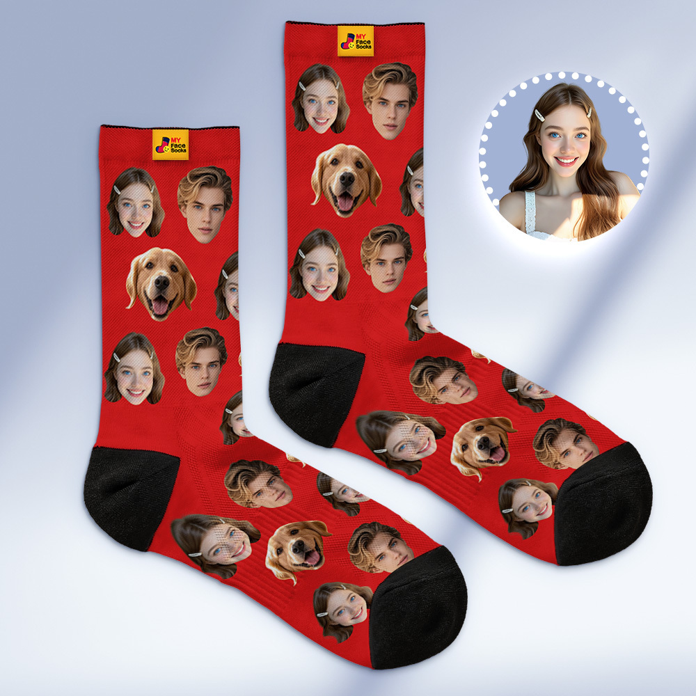 Custom Face Socks Personalized Socks with Faces Photo Dark Blue Funny Gift Photo Family Socks - MyFaceSocksUK