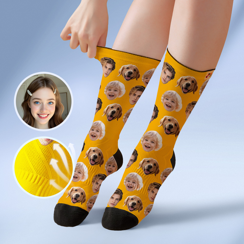 Custom Face Socks Personalized Socks with Faces Photo Red Funny Gift Photo Family Socks - MyFaceSocksUK